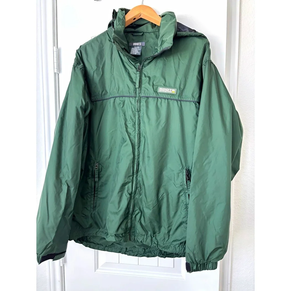 Roots Athletics Mens Green Hooded Lined Windbreaker Full Zip Jacket Regular XL